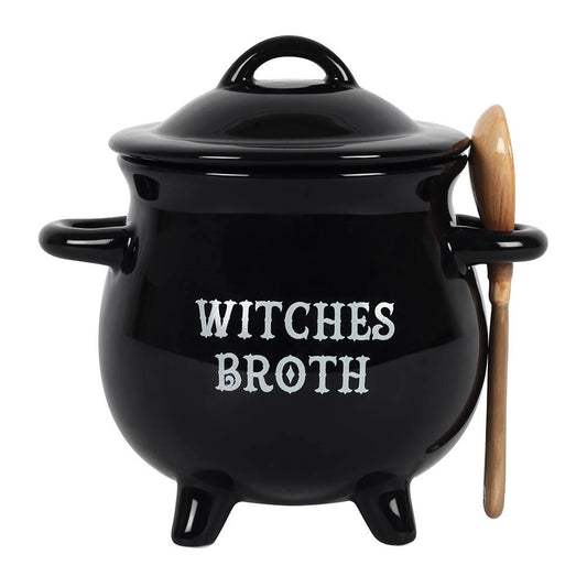 Witches Cauldron Bowl W/ Broom Spoon