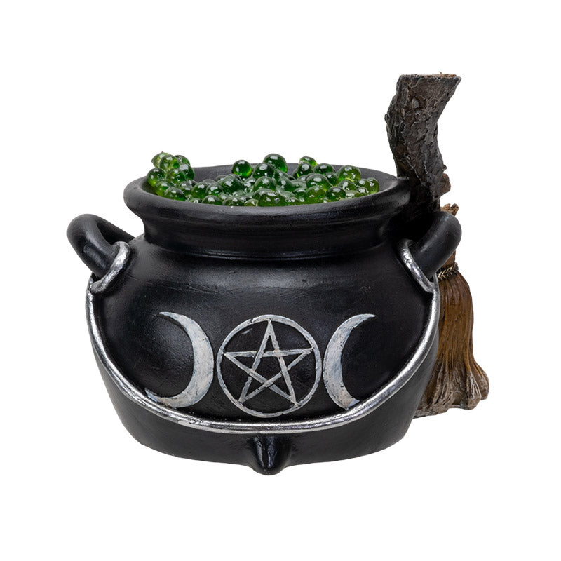 Triple Moon Cauldron W/ Broom Led