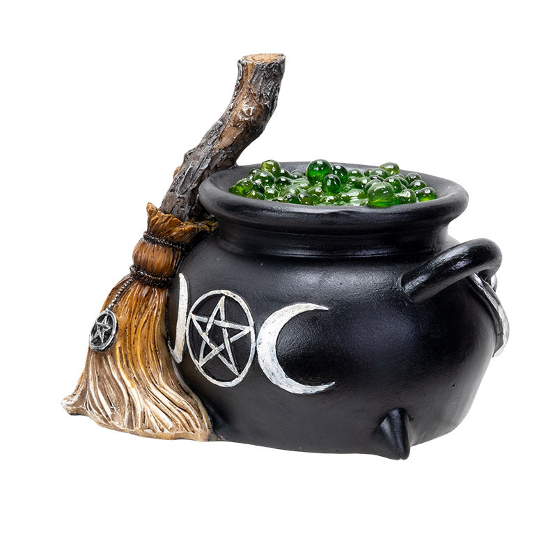 Triple Moon Cauldron W/ Broom Led