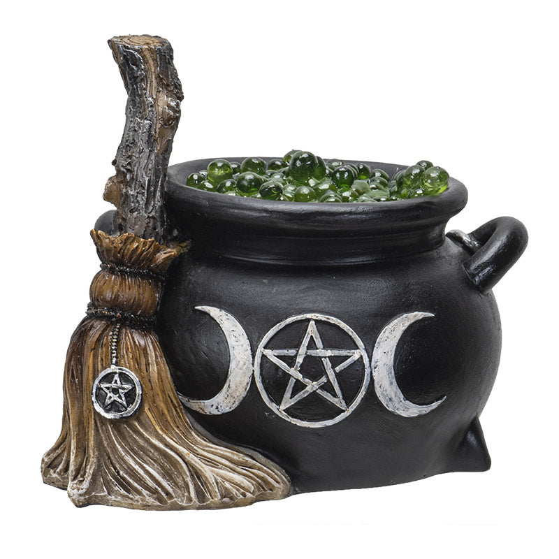 Triple Moon Cauldron W/ Broom Led