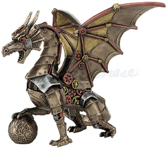 Steampunk Dragon Sitting And Holding Sphere