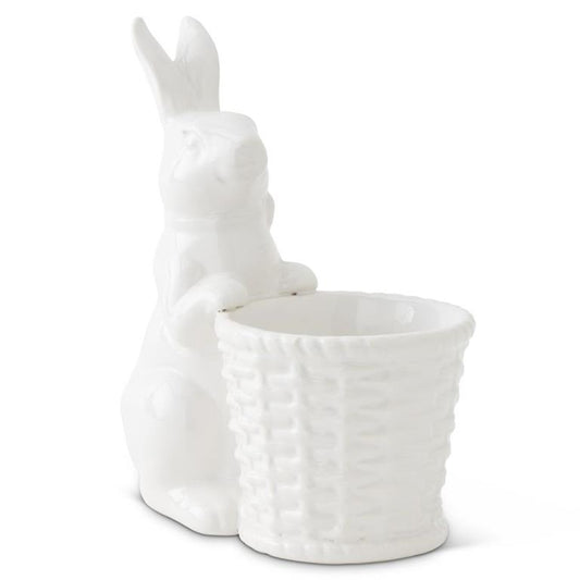 6 Inch White Ceramic Bunny Holding Basket