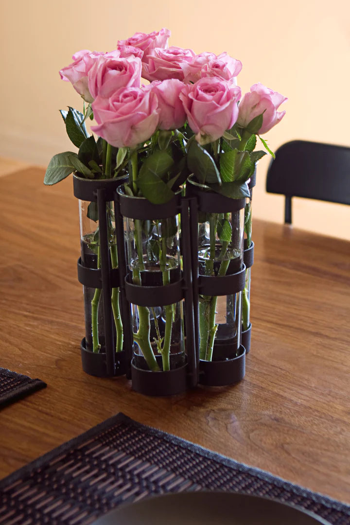 Six Wide Tube Hinged Vases