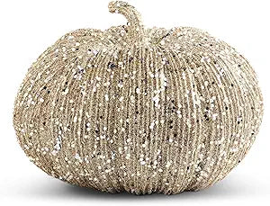 8 Inch Champagne Glitter & Sequin Pumpkin