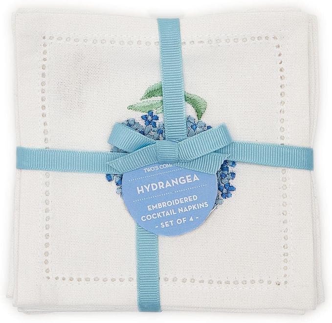 Hydrangea S/6 Hemstitch Cocktail Napkins