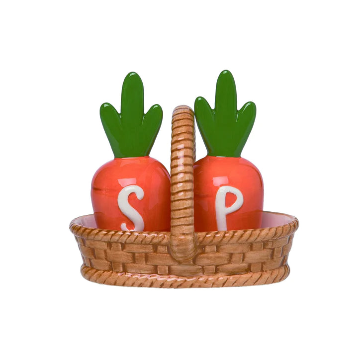 Dolomite Carrot Salt & Pepper Shakers In Basket Set