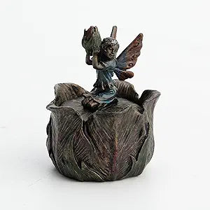 Tiny Fairy Kneeling Holding Bud Flower Trinket Box