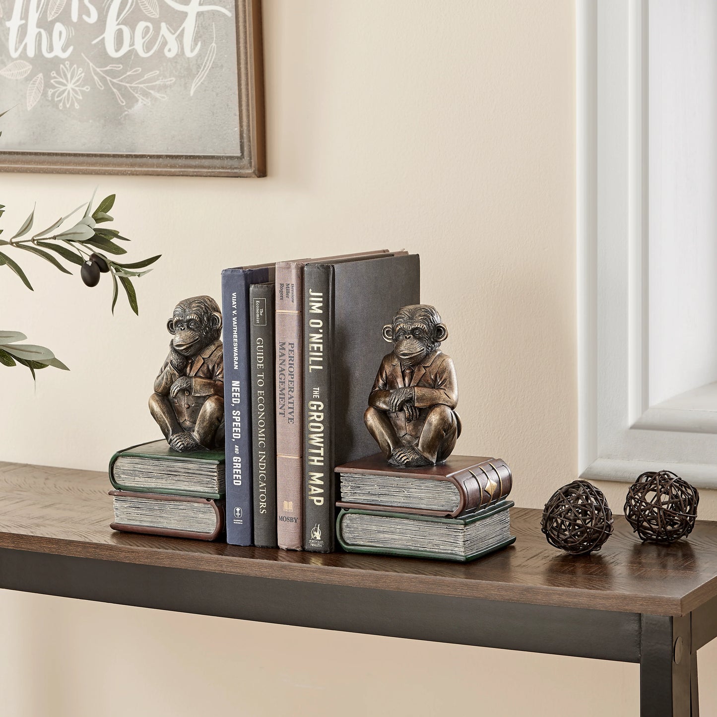 Danya B. Monkeys on Books Polyresin Antique Patina Finish Bookend Set of 2