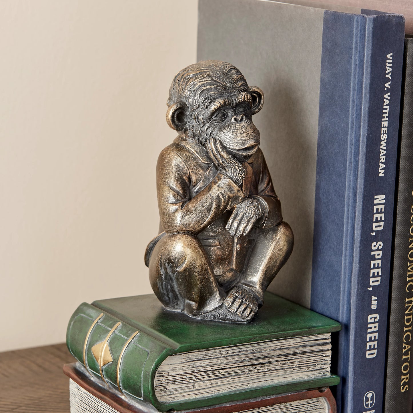 Danya B. Monkeys on Books Polyresin Antique Patina Finish Bookend Set of 2