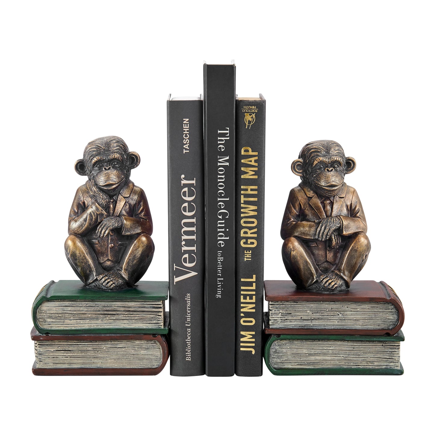 Danya B. Monkeys on Books Polyresin Antique Patina Finish Bookend Set of 2