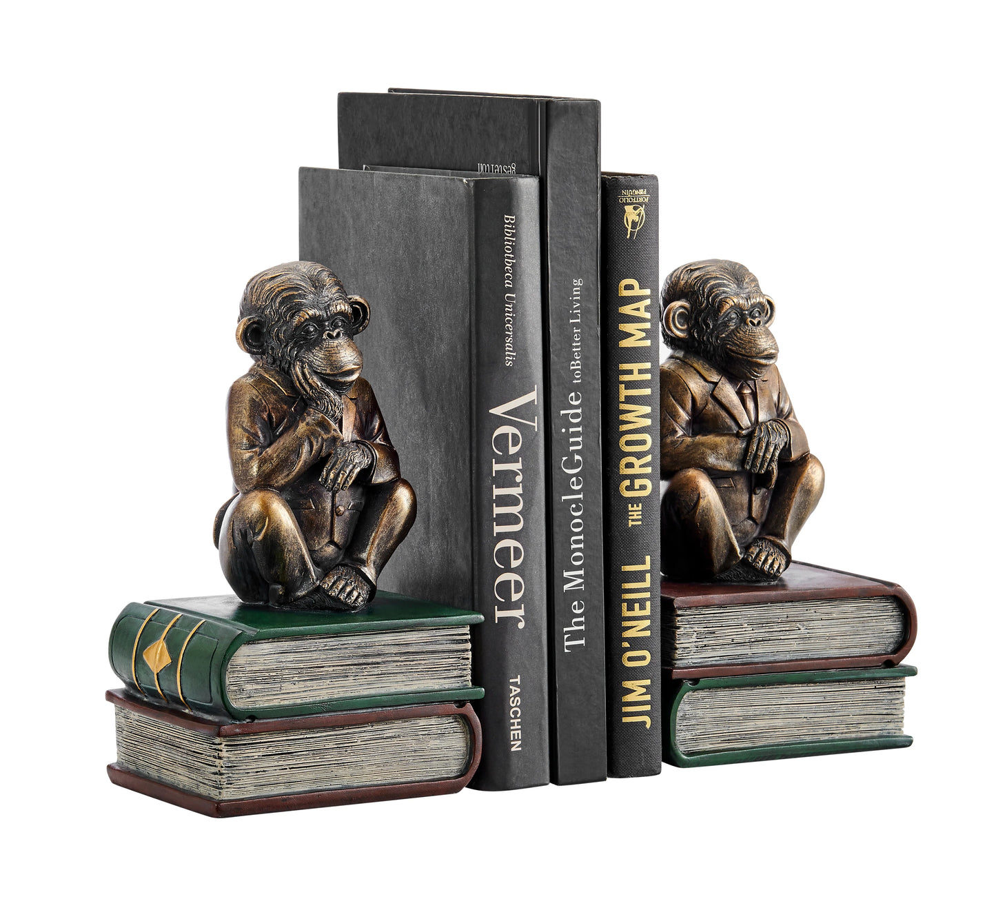 Danya B. Monkeys on Books Polyresin Antique Patina Finish Bookend Set of 2