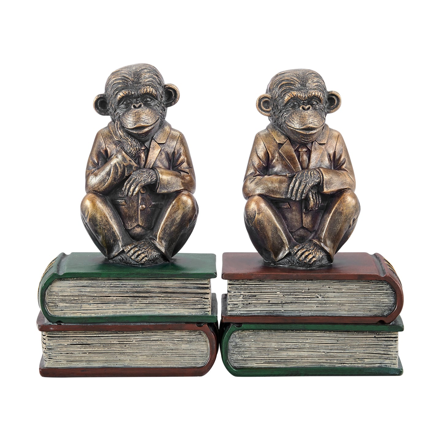 Danya B. Monkeys on Books Polyresin Antique Patina Finish Bookend Set of 2