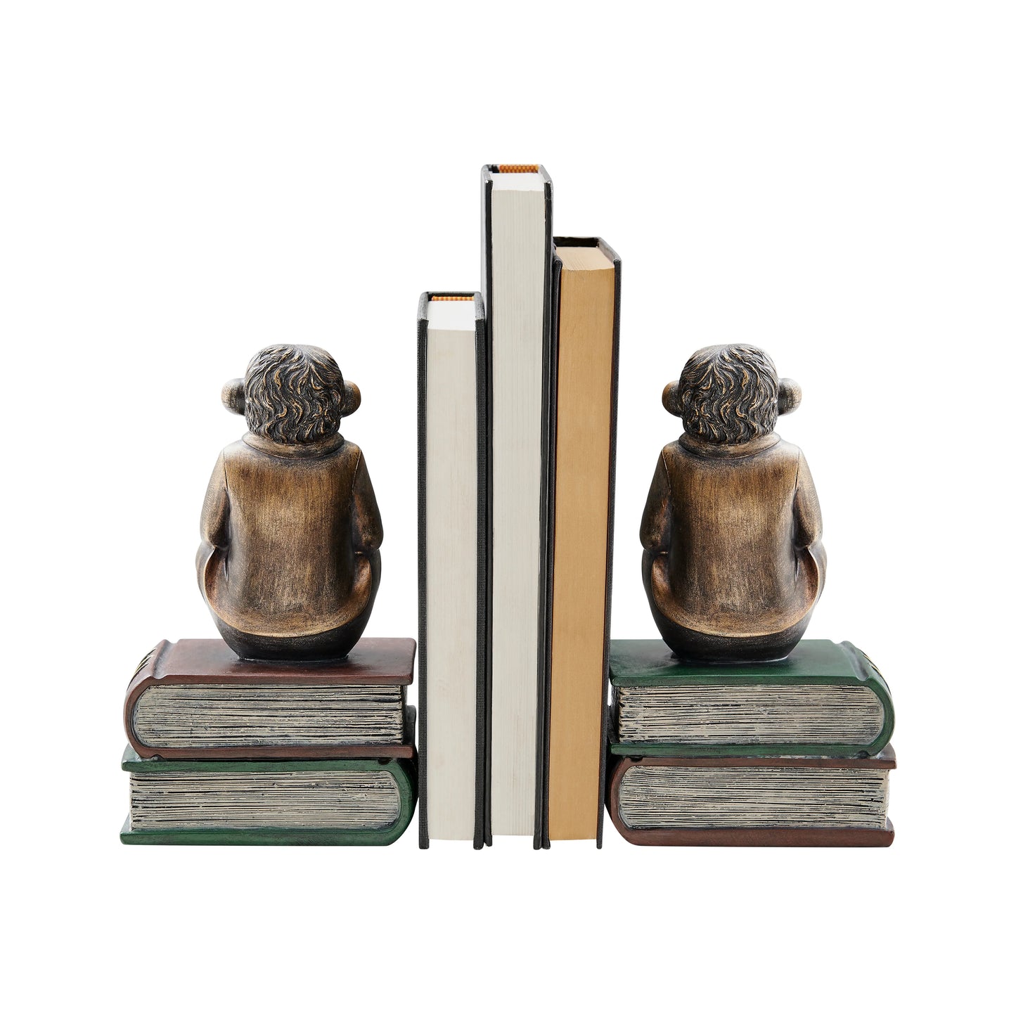 Danya B. Monkeys on Books Polyresin Antique Patina Finish Bookend Set of 2