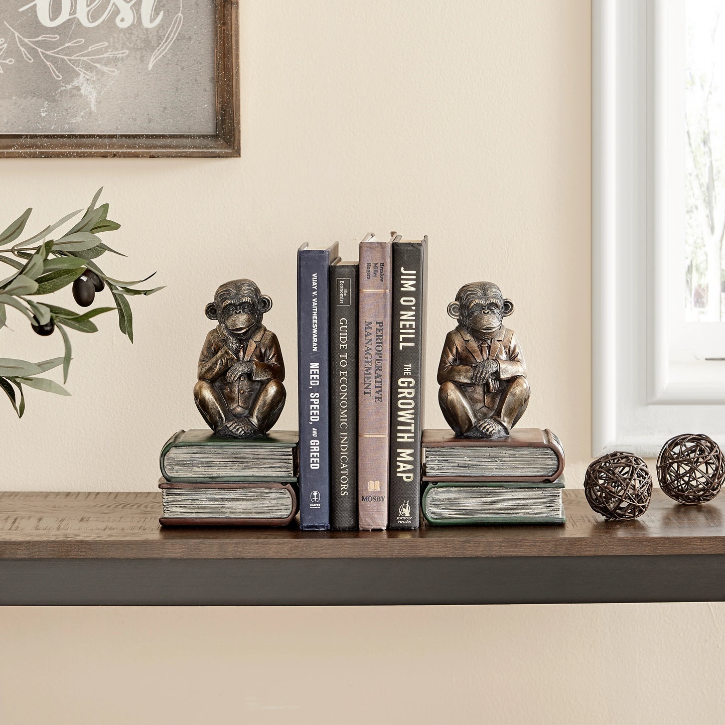 Danya B. Monkeys on Books Polyresin Antique Patina Finish Bookend Set of 2