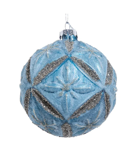 4" Glass Rustic Glam Frosty Blue Ball Ornament