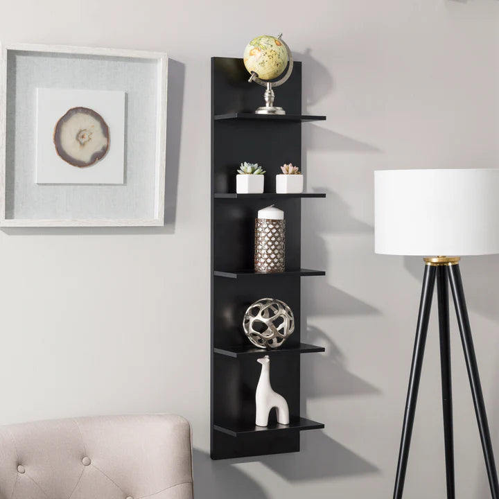 Five-Tier Wide Column Wall Shelf - Black