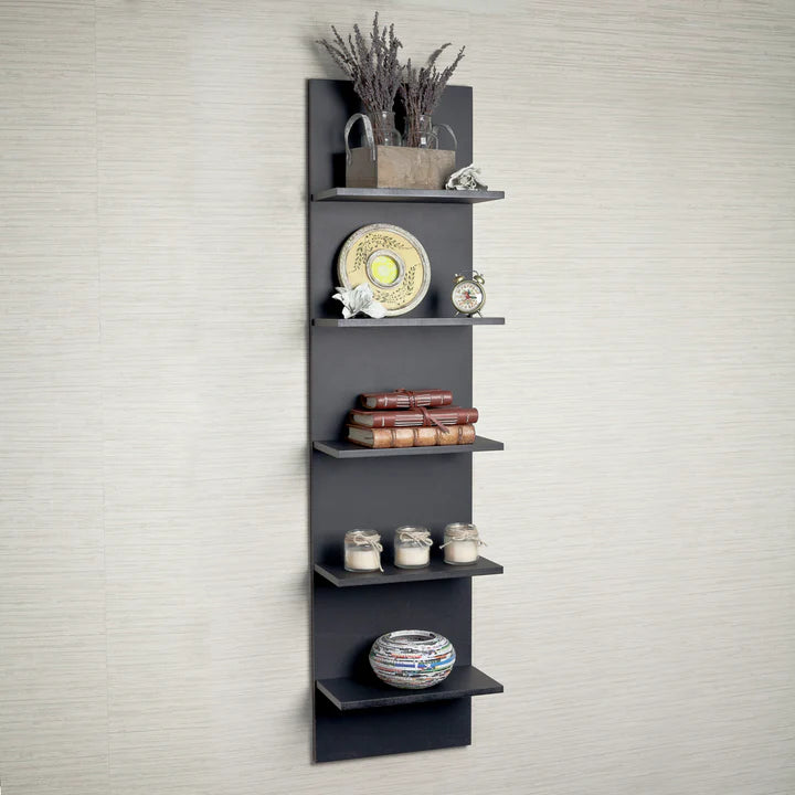 Five-Tier Wide Column Wall Shelf - Black