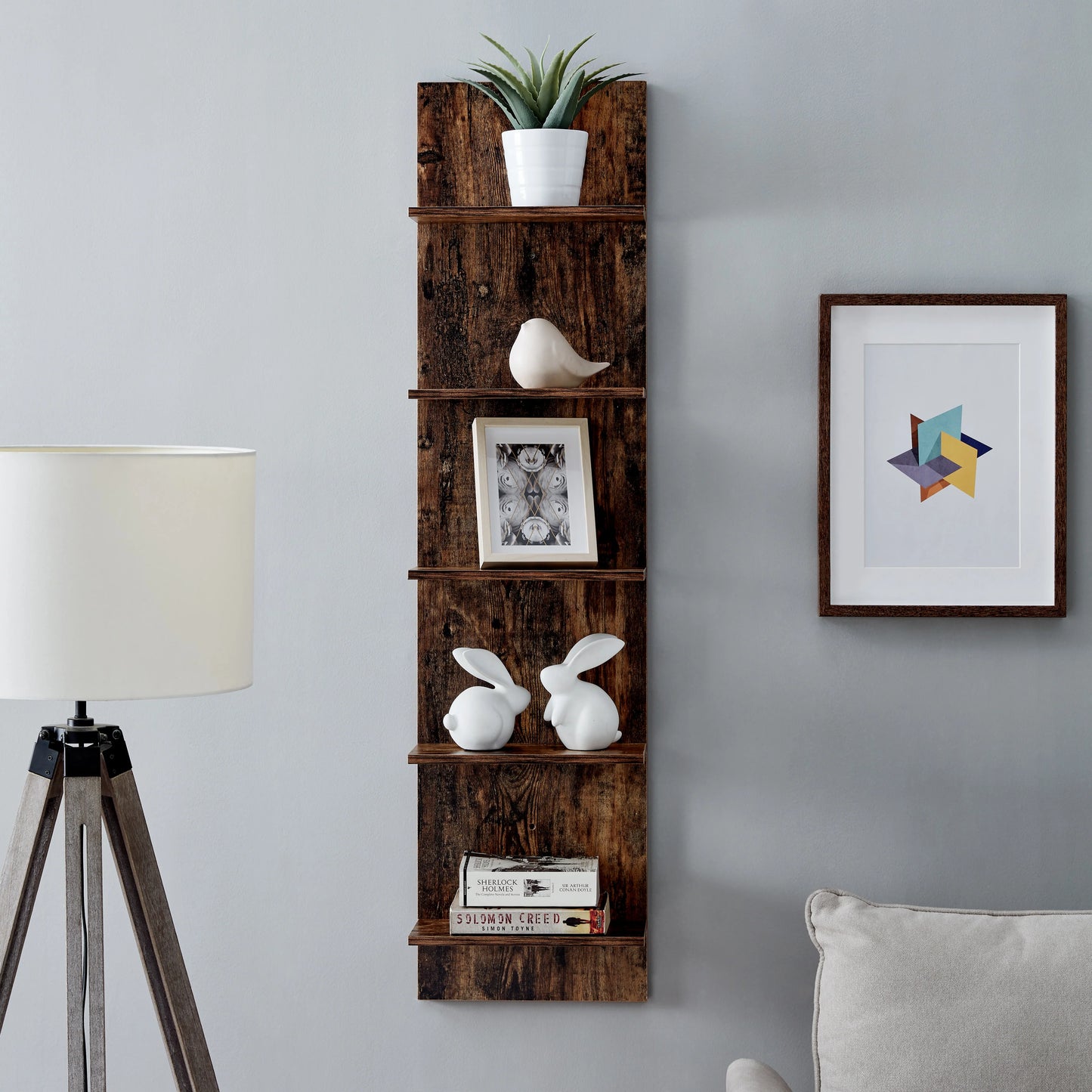 Five-Tier Wide Column Wall Shelf - Pine