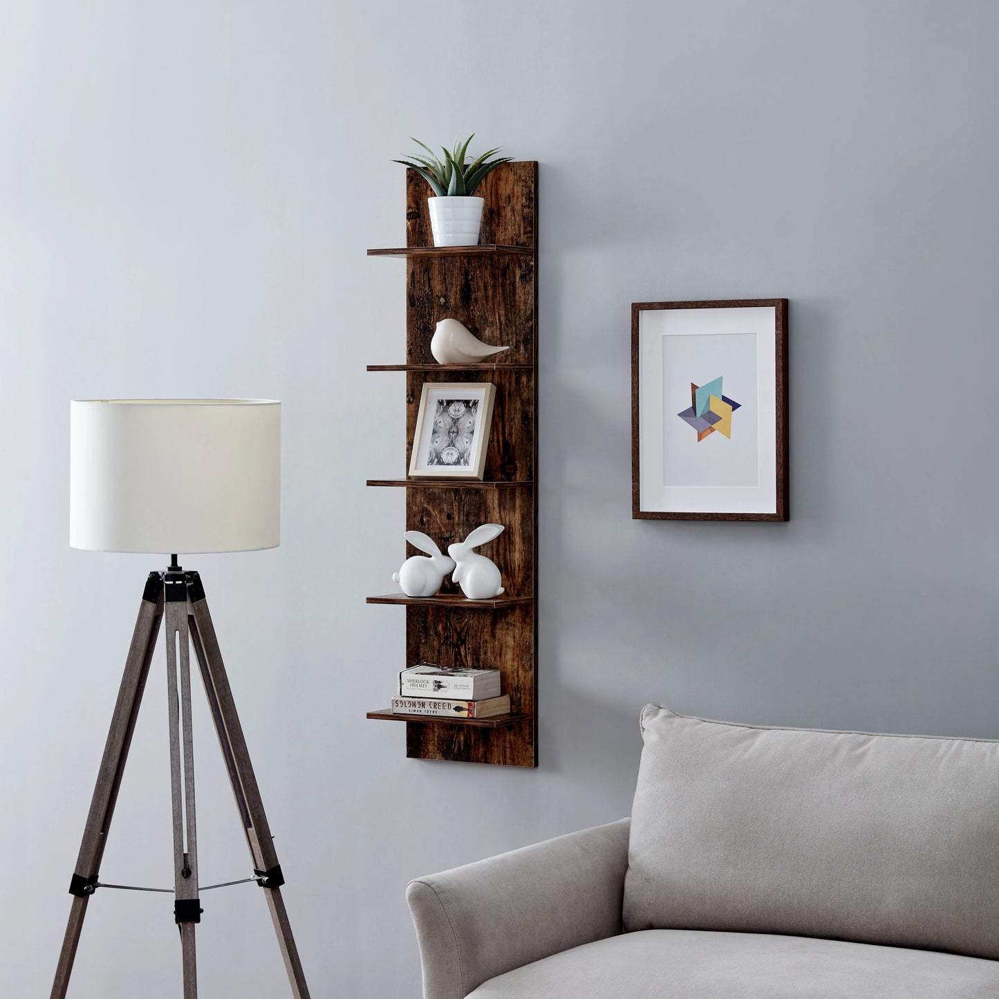 Five-Tier Wide Column Wall Shelf - Pine