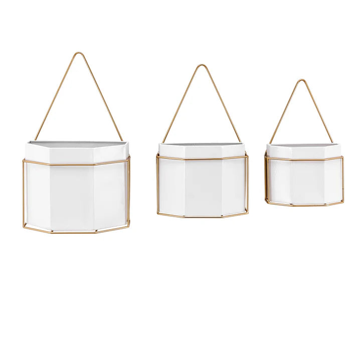 Geometric Wall Planters with Gold Accents Set of 3