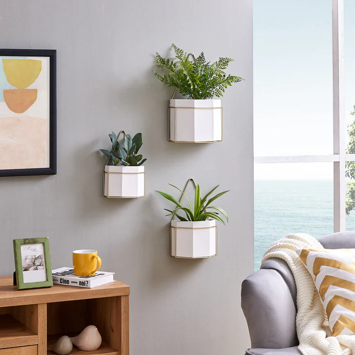 Geometric Wall Planters with Gold Accents Set of 3