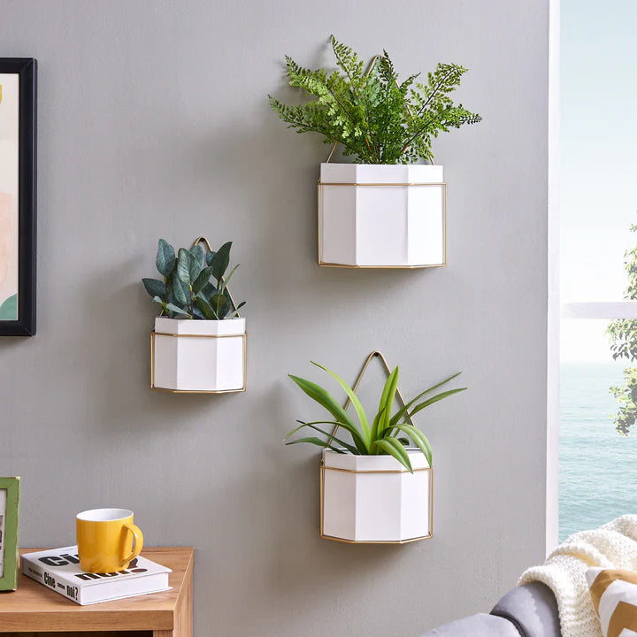 Geometric Wall Planters with Gold Accents Set of 3