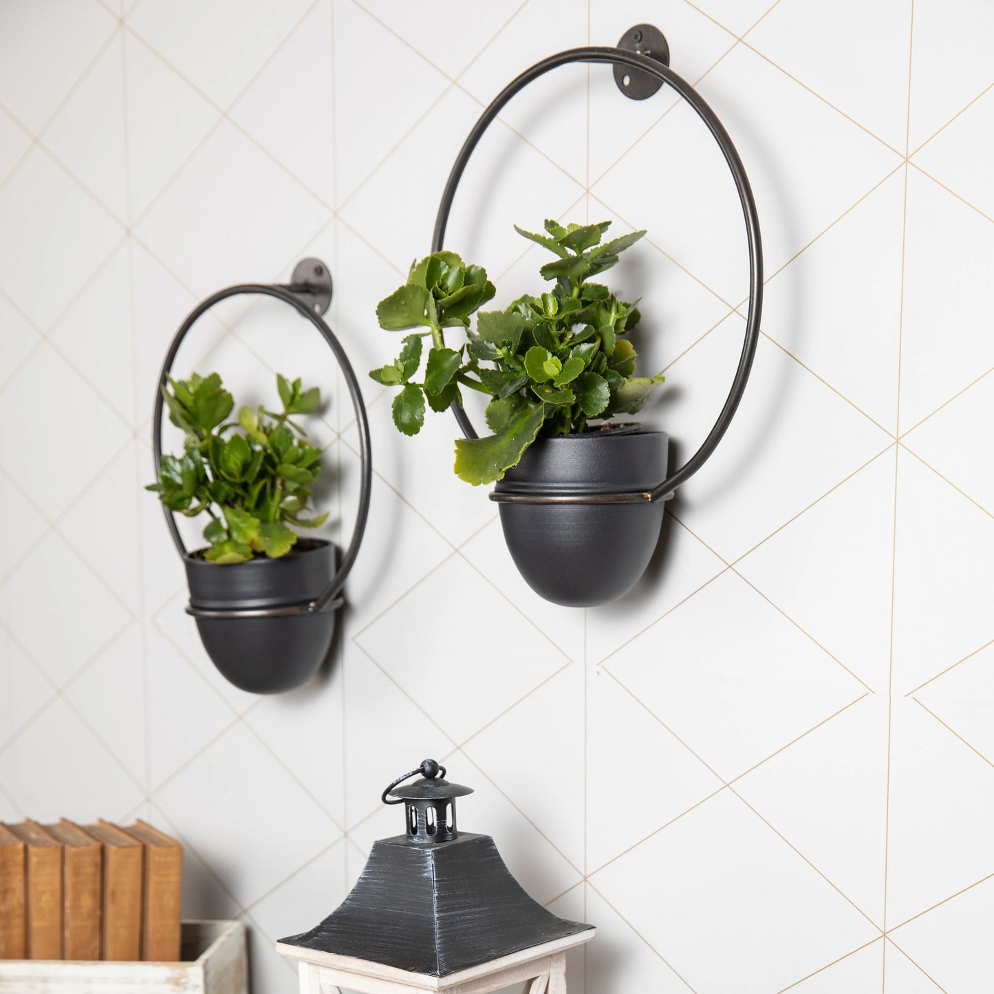 Urban Green 2-Piece Black Metal Hanging Planter Set