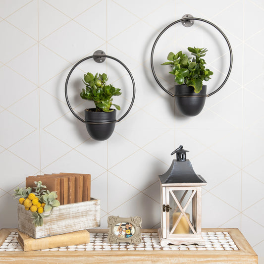 Urban Green 2-Piece Black Metal Hanging Planter Set