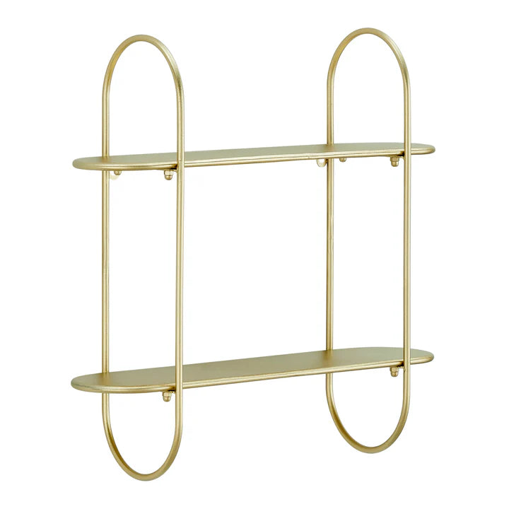 Two-Tier Warm Gold Metal Hanging Bracket Wall Mounted Shelf