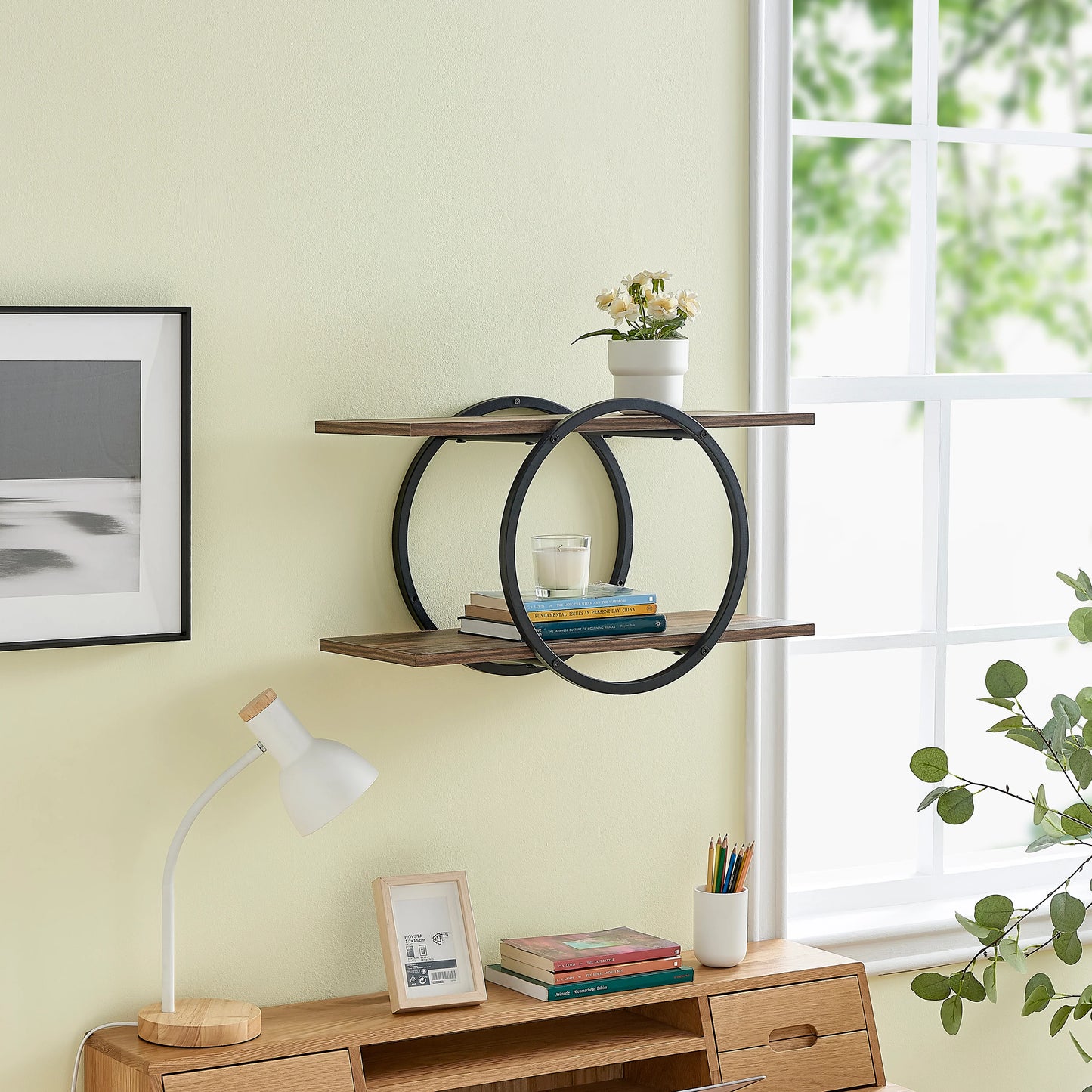 Antigua Crossed Double Circle 2-Tier Wall Shelf Unit