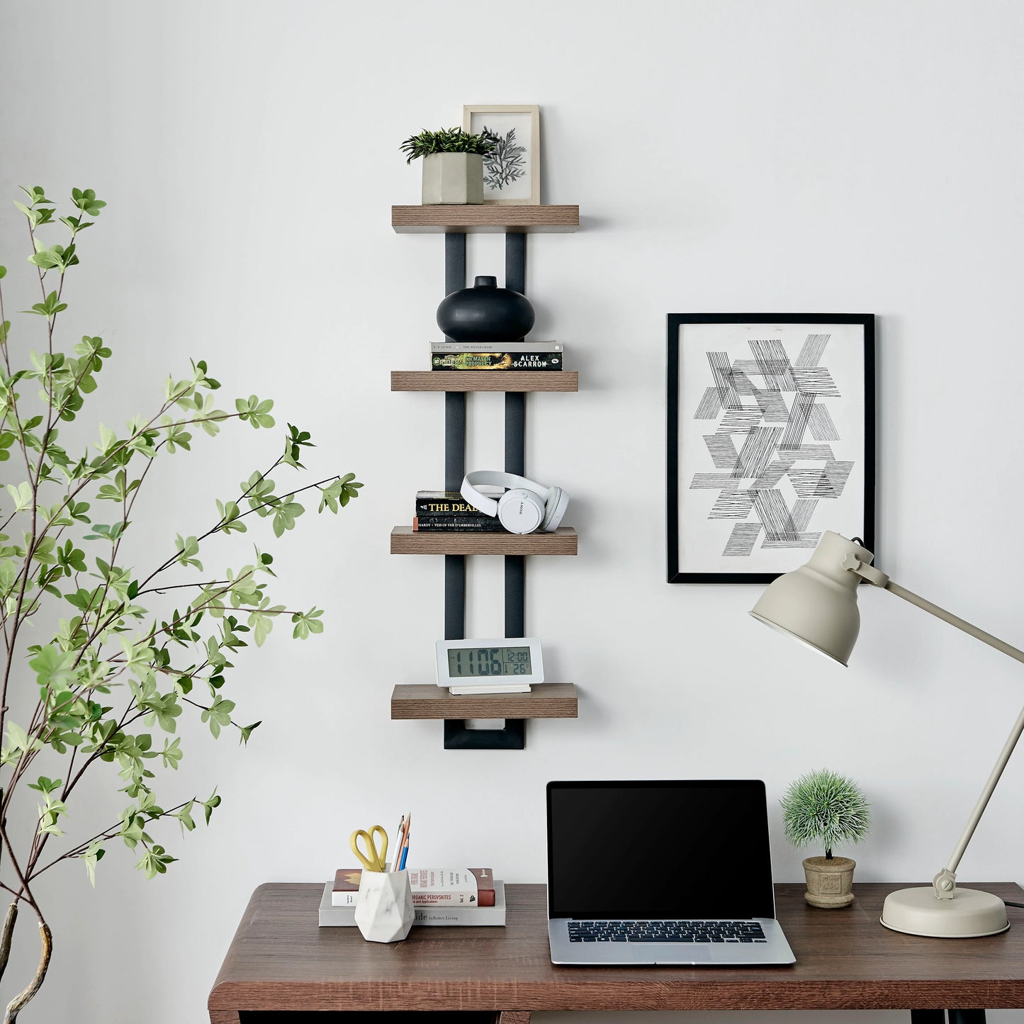 4-Tier Slim Ladder Bracket Floating Metal Frame Wall Shelves