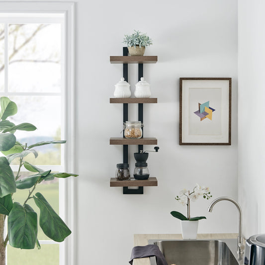 4-Tier Slim Ladder Bracket Floating Metal Frame Wall Shelves