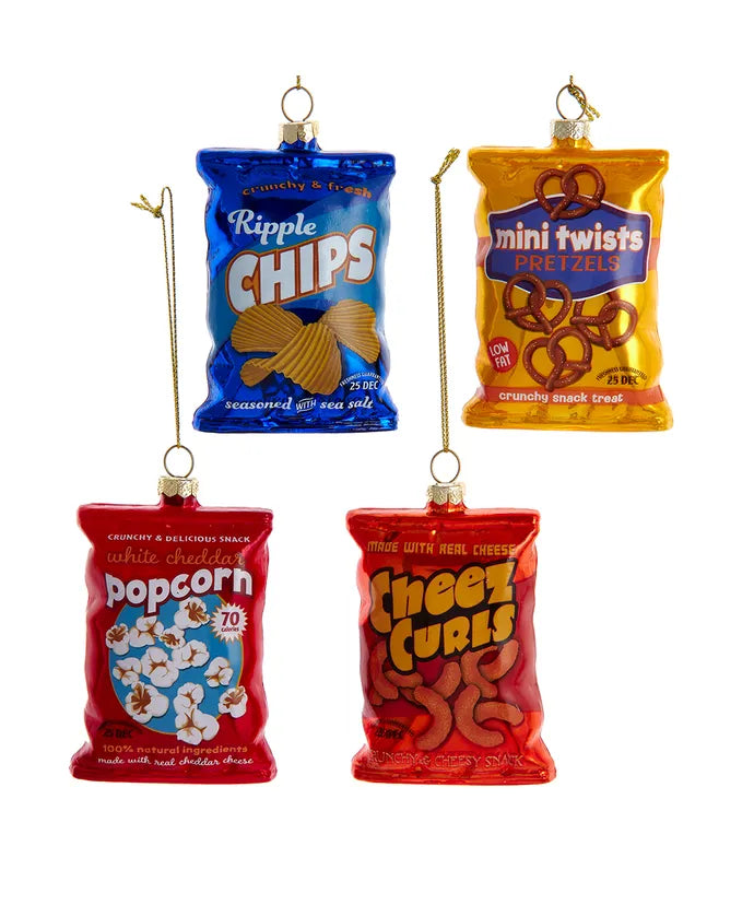 Glass Snack Bag Ornaments, 4 Assorted