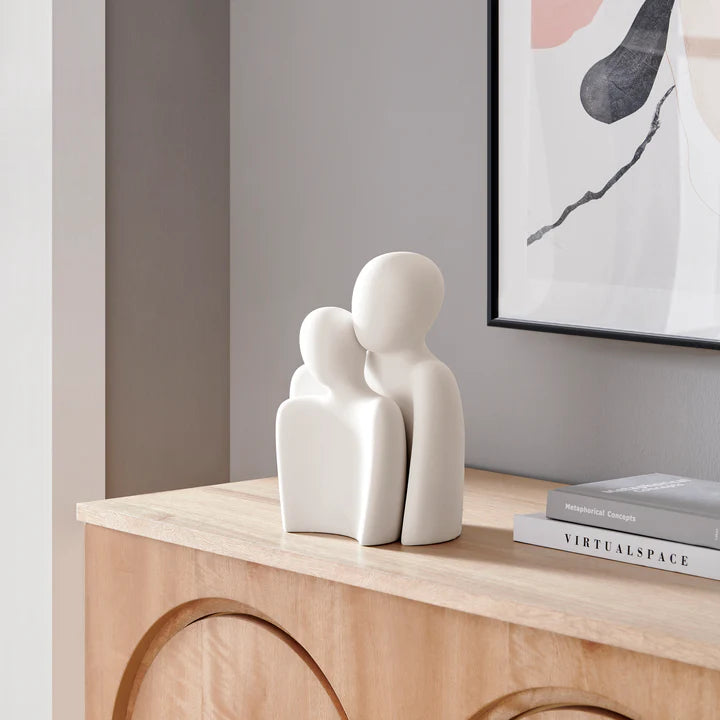 Hans Cream Abstract Nesting Two Piece Couple Decorative Accent Matte Ceramic Sculpture Figure Set