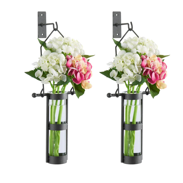 Danya B. Wall Mount Hanging Glass Cylinder Vase Set with Metal Cradle and Hook