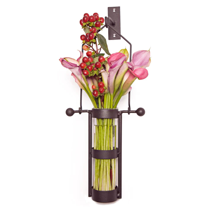 Danya B. Wall Mount Hanging Glass Cylinder Vase Set with Metal Cradle and Hook