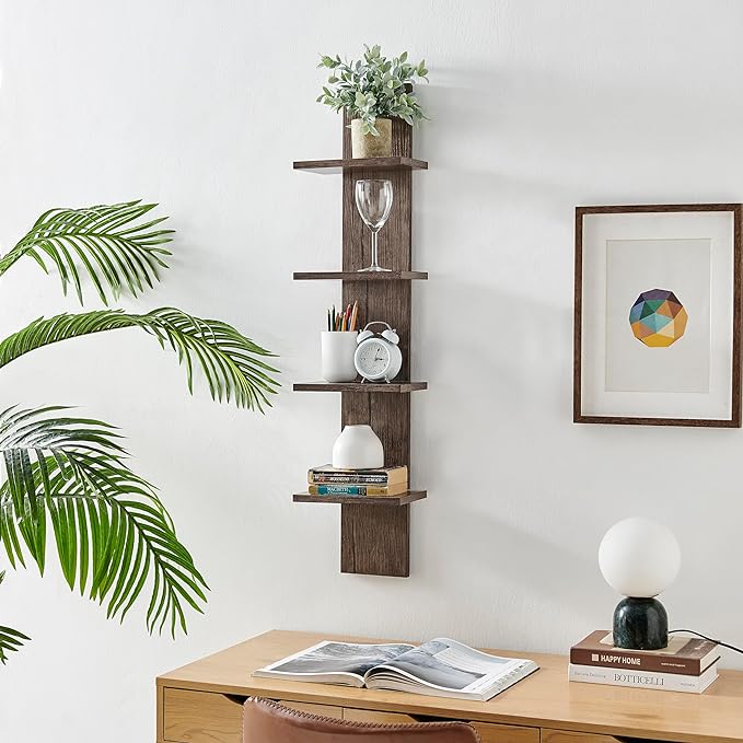 Arica Utility Column 4-Tier Spine Wall Shelves -  Hickory