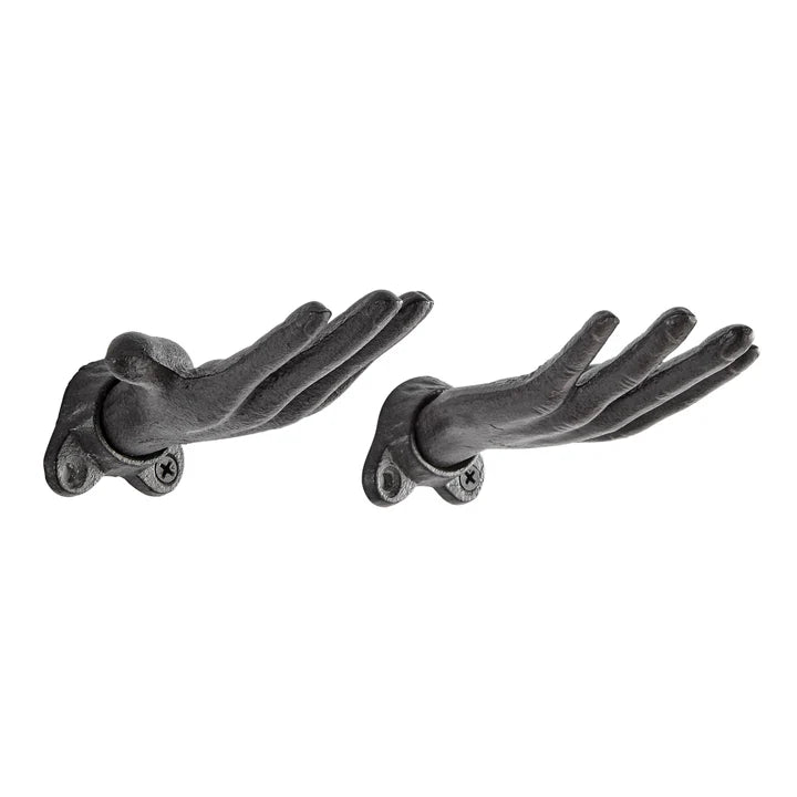 "Palms Up" Dark Brown Cast Iron Wall Mount Hook Set