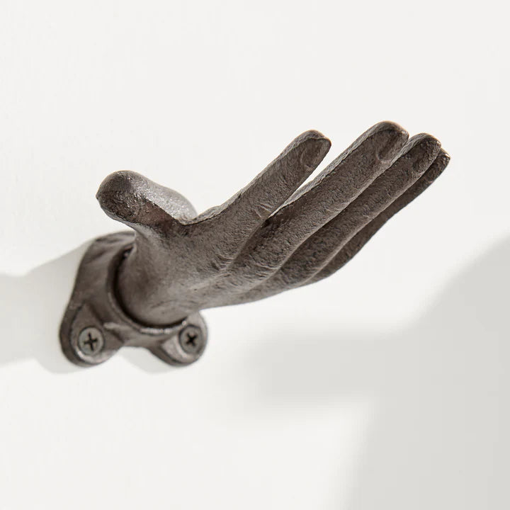 "Palms Up" Dark Brown Cast Iron Wall Mount Hook Set