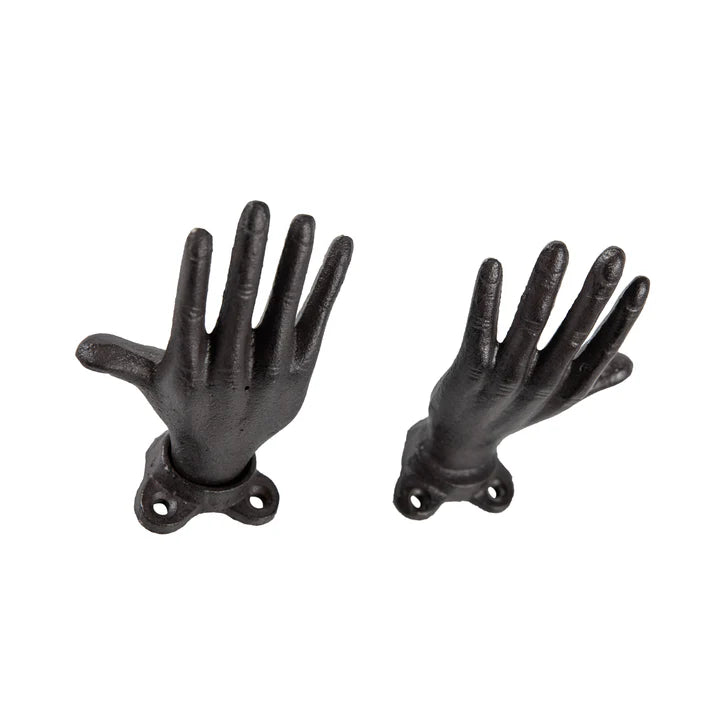 "Palms Up" Dark Brown Cast Iron Wall Mount Hook Set