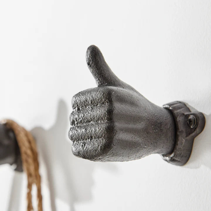 "Thumbs up & Pointing Finger" Dark Brown Cast Iron Wall Mount Hook Set