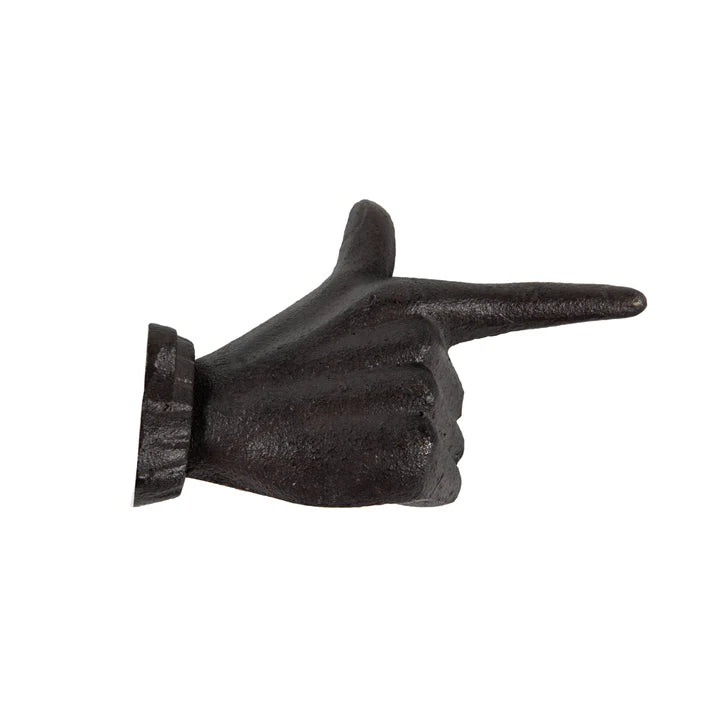 "Thumbs up & Pointing Finger" Dark Brown Cast Iron Wall Mount Hook Set