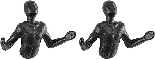 Protruding "Palms Up" Cast Iron Decorative Black Wall Mount Hooks (Set of 2)