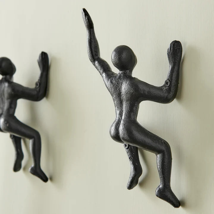 "Wall Climber" Cast Iron Decorative Black Wall Mount Hooks (Set of 2)