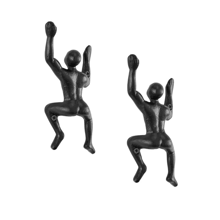 "Wall Climber" Cast Iron Decorative Black Wall Mount Hooks (Set of 2)