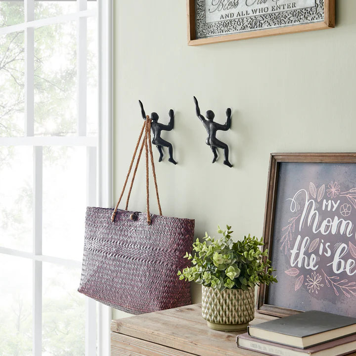 "Wall Climber" Cast Iron Decorative Black Wall Mount Hooks (Set of 2)