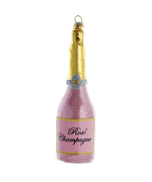 Glass Pink & Pewter "Rosé Champagne" Bottle Ornament