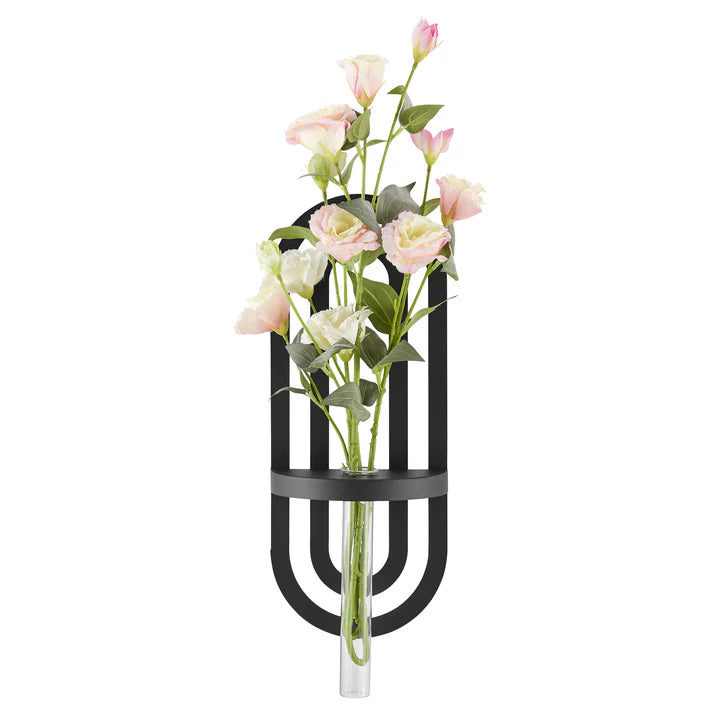 Jacob Modern Black Metal Double Oval Frame Clear Glass Wall Mounted Vase