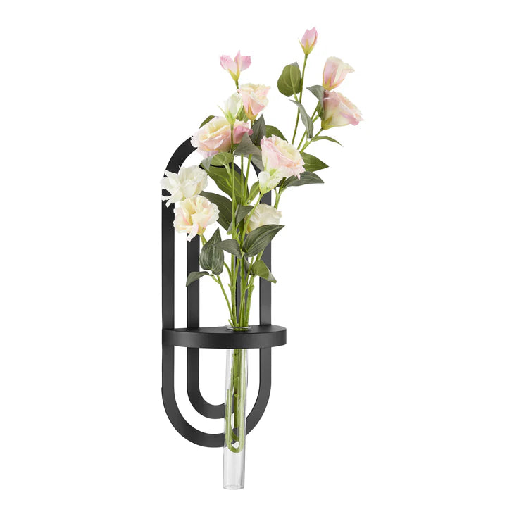 Jacob Modern Black Metal Double Oval Frame Clear Glass Wall Mounted Vase