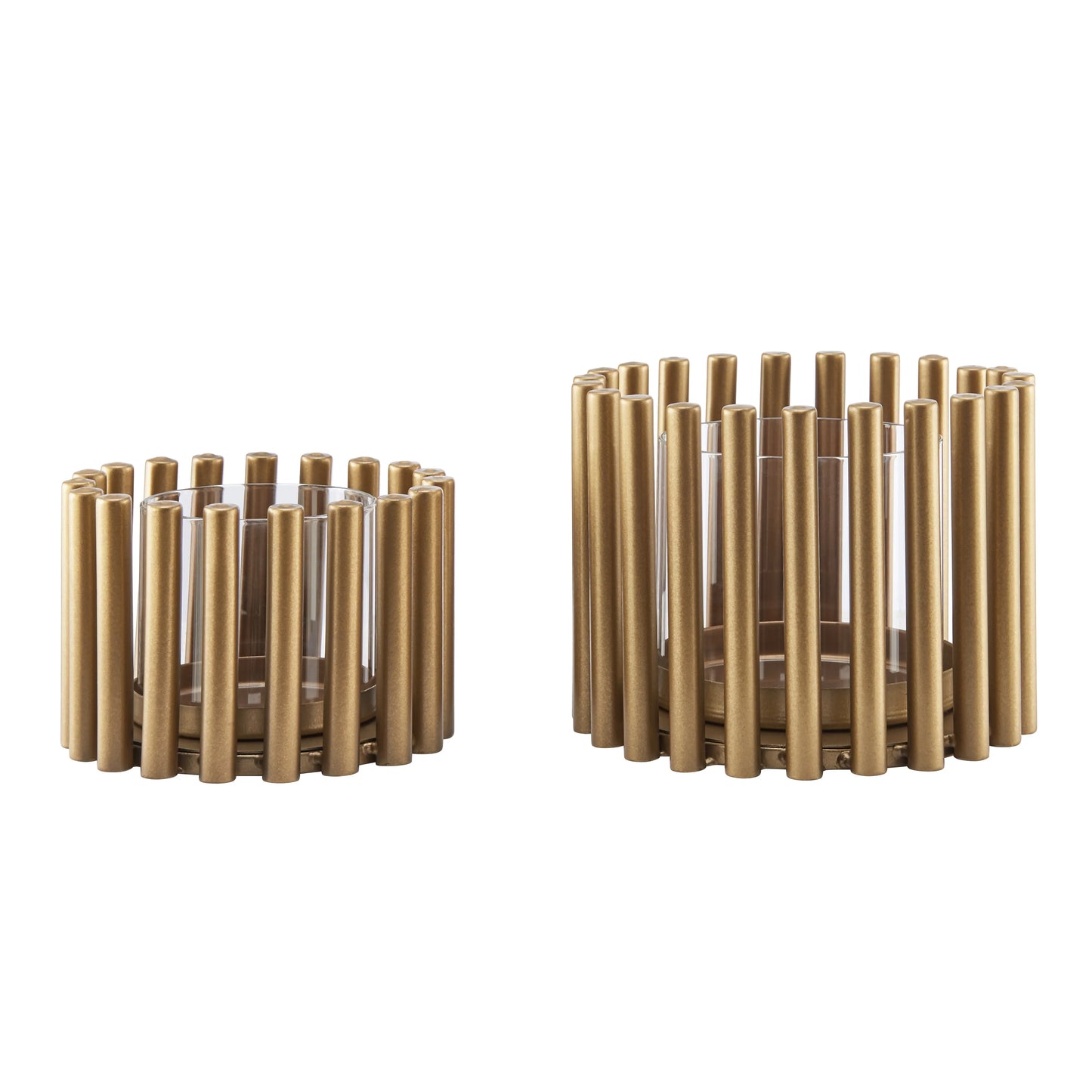 Pela Pillar Ring Warm Gold Midcentury Modern Votive Hurricane Candle Holders - Set of 2